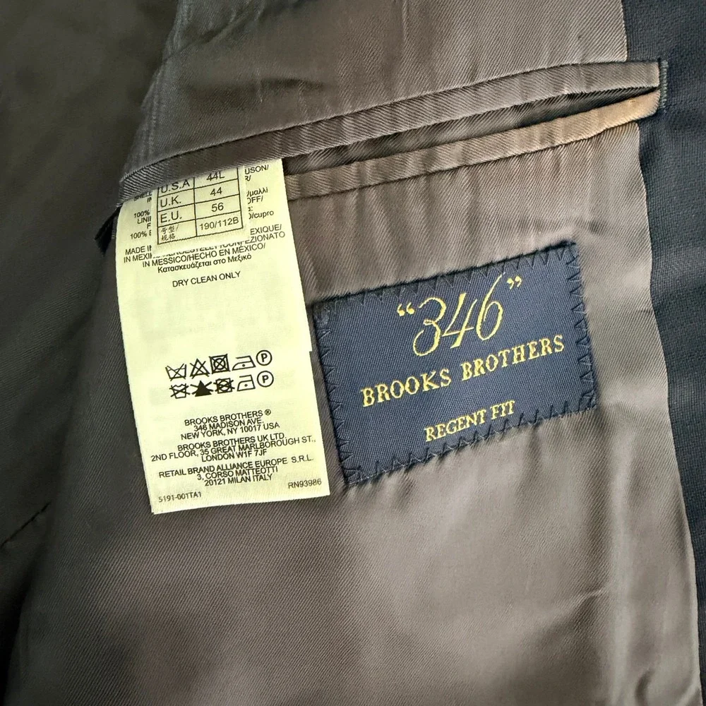 Brooks Brothers 346 Regent Fit Blazer Mens 44L Navy Blue Wool Gold Crest Button